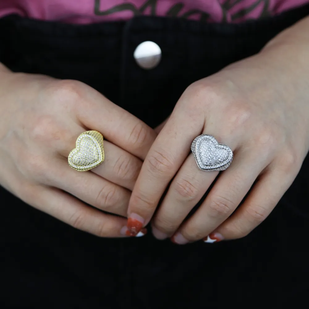Кольцо Micro Pave CZ на полный палец для женщин, большое сердце в форме подарка на День святого Валентина039s, ледяные блестящие коктейльные кольца6836032