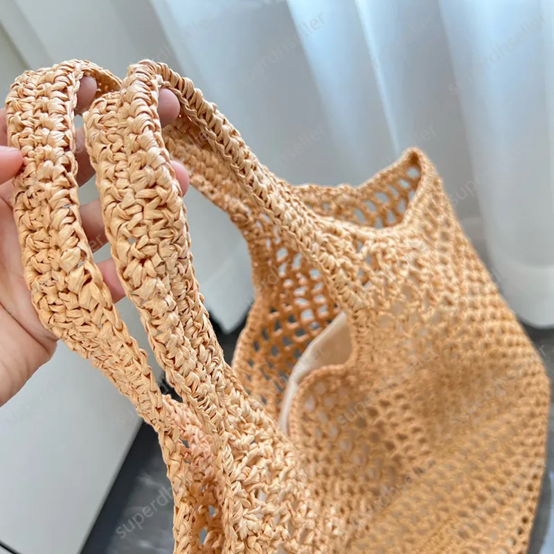 Summer Beach Tote Designer Bag Cutouts Straw Handbag Wallet Crochet Shoulder Bags Lady Clutch Purse Fashion Raffia Drawstring Shopping Pack