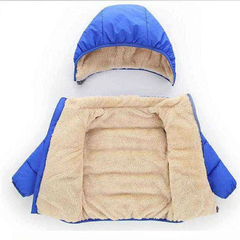 Children's Cotton Clothing Winter Plus Velvet Boys Baby Thick Coat Detachable Cap Padded Jacket Fleece Lining Outerwear Casual J220718