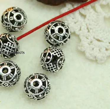 9 mm Tybetańska srebrna śliwkowa koralika do bransoletki dekoracyjne metalowe akcesoria biżuterii