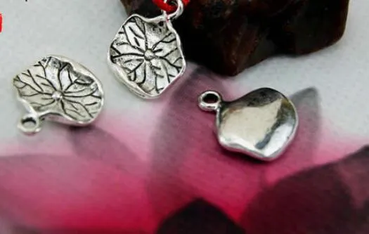 Hoja de loto de aleación de plata tibetana para fabricación de joyas, accesorios de bricolaje, dijes colgantes de Color plateado antiguo dg4s