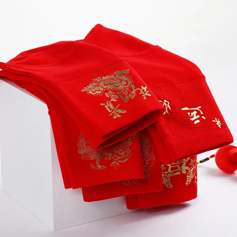 4 pezzi biancheria intima mutandine donna Cina cinese rosso a vita alta cotone ragazze slip sexy senza soluzione di continuità plus size mutande pantaloncini donna 220512
