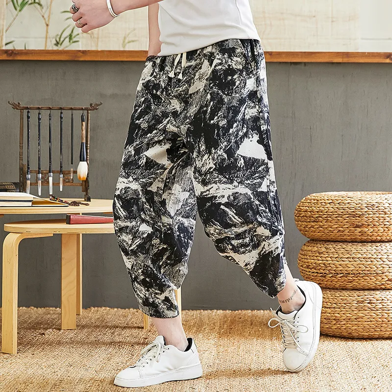 Baggy Coton Sarouel Hommes D'été Japonais Hommes Femmes Hip Hop Plus La Taille Pantalon Large Jambe Bloomers Mollet Longueur Pantalon Joggers 220721