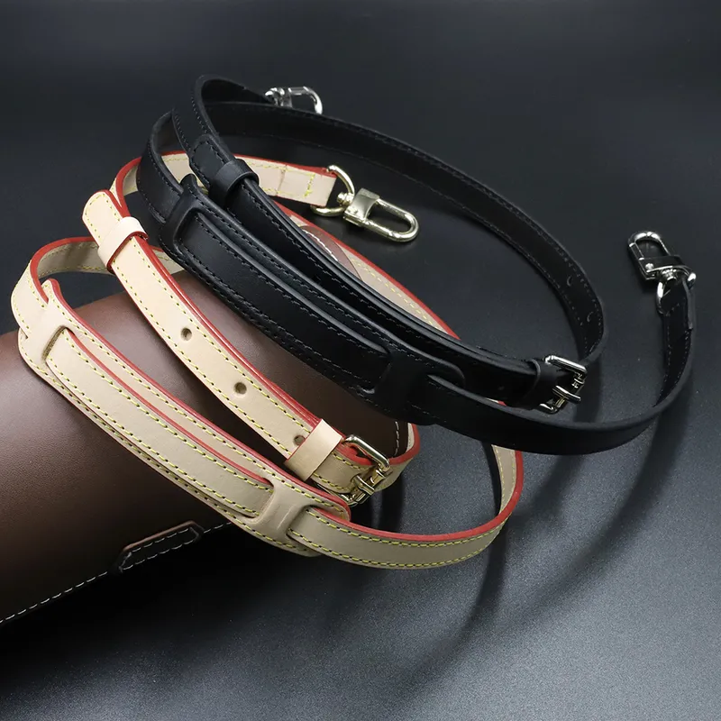 Echte lederen zakriemlengte 105 cm-125cm Luxe verstelbare schouderband Zwart Beige hoogwaardige vrouwen tas accessorie 220505