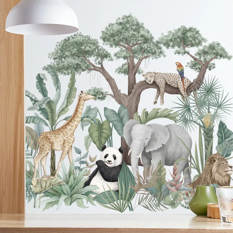 Grands animaux de la jungle stickers muraux pour chambres d'enfants garçons chambre chambre décoration forêt papier peint affiches vinyle nordique décor à la maison 220510