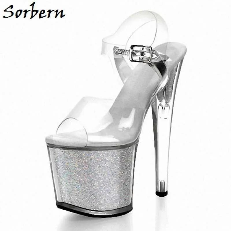 Sorbern Perspex talons sandales été couleur personnalisée bride à la cheville bout ouvert plate-forme élégante décorations de fête femmes chaussures sandales