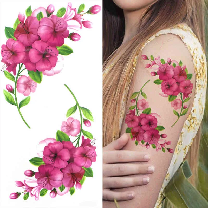 NXY Temporary Tattoo 3d Lily Flower s for Women Adults Rose Lotus Anemone Sticker Fake Half Sleeve Watercolor Arm Tatoos 0330