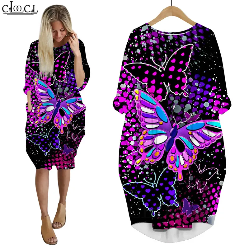 Belle robe papillon imprimée en 3D, Streetwear à manches longues, Harajuku, Style Hip Hop, avec poches, W220616