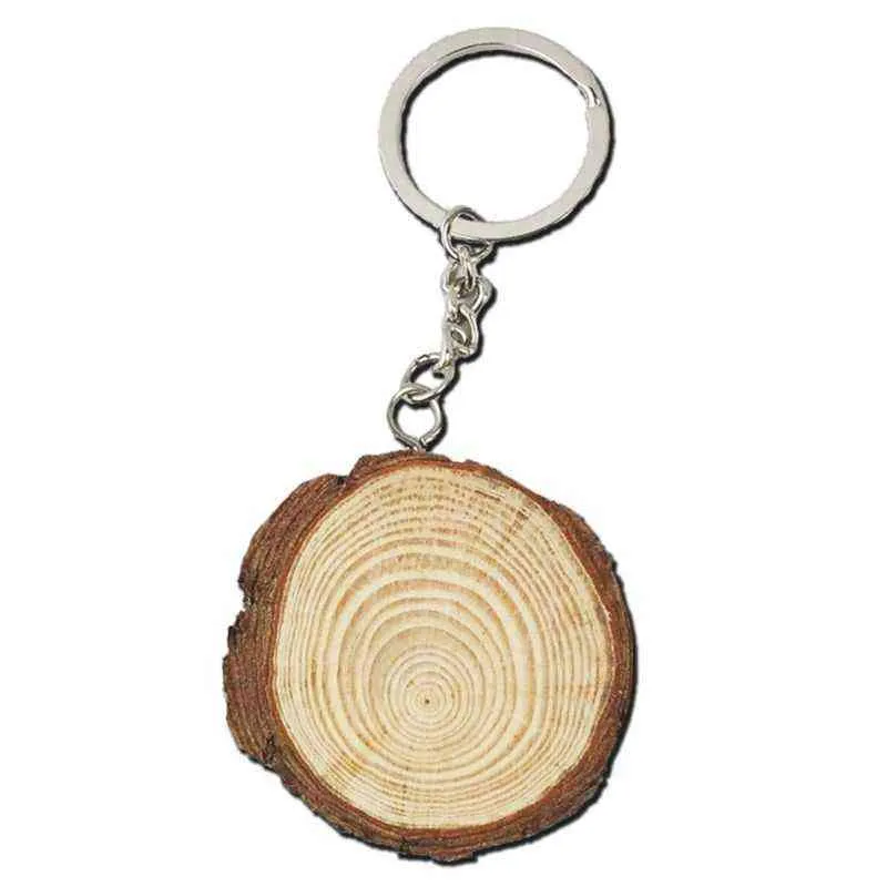 Unfinished Natural Wood Slices Keychains Blank Hand-Painted Jewelry Making AA220318