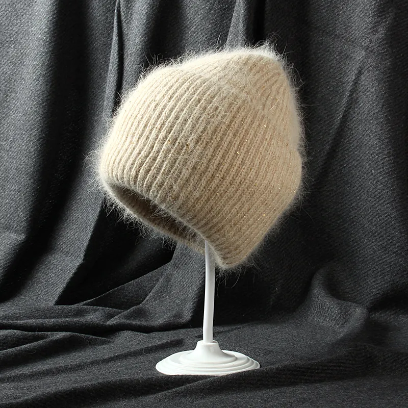 VISROVER way Unisex Solid Rabbit Fur Woman Winter Hat With Sequin Soft Autumn Bonnet Warm Skullies Gift Wholesales 220817