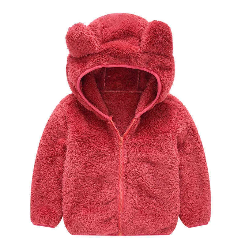 Bebé niñas abrigo niños suéter de lana chaqueta conejito oreja ropa con capucha niños color sólido traje engrosado tops niños 1-5 años J220718