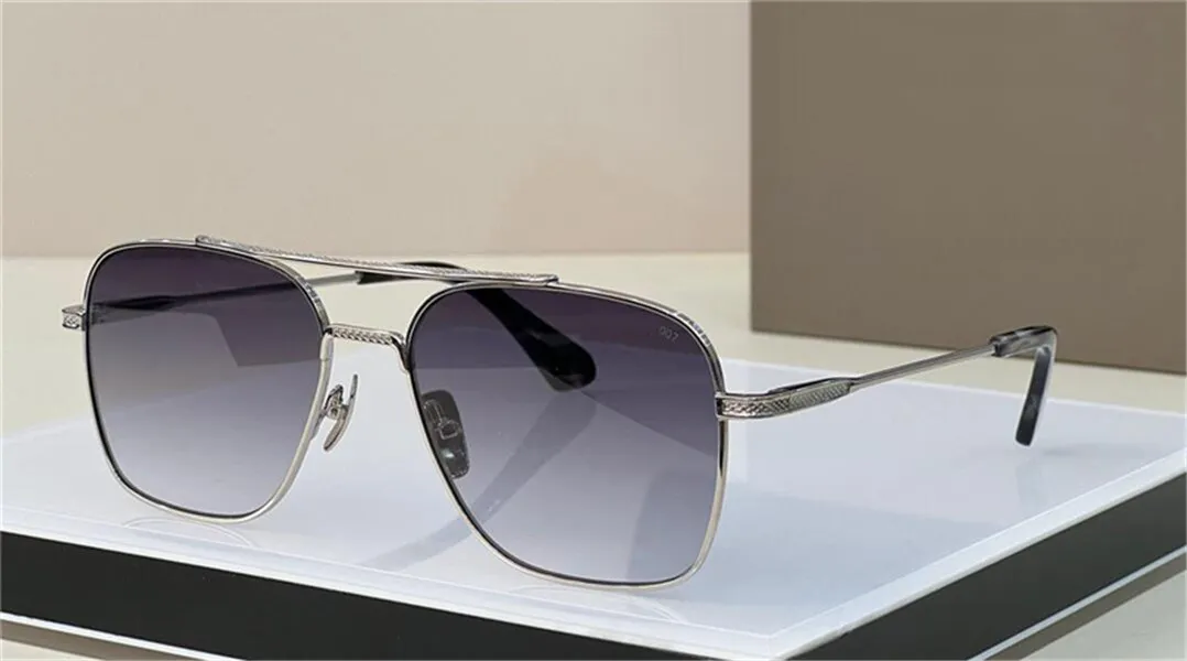 Solglasögon 07 Men Design Metal Vintage Glasses Fashion Style Square Frame UV 400 Lens med Case Top Quality243V