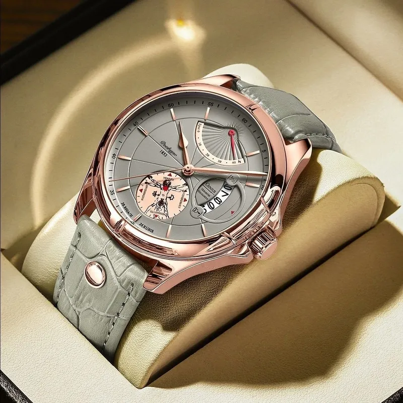 Swiss varumärke Poedagar Men tittar på mode Top Luxury Sport Men's Wristwatch Waterproof Lysande läder Datum kvartsklockor MAN 250F