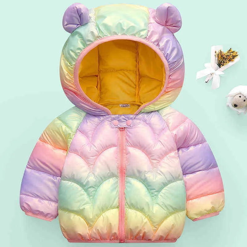 Children Washing Free Down Cotton Clothes New 0-5-Year-Old Babies Colorful Bright Face Ear Hoodie In Autumn And Winter J220718