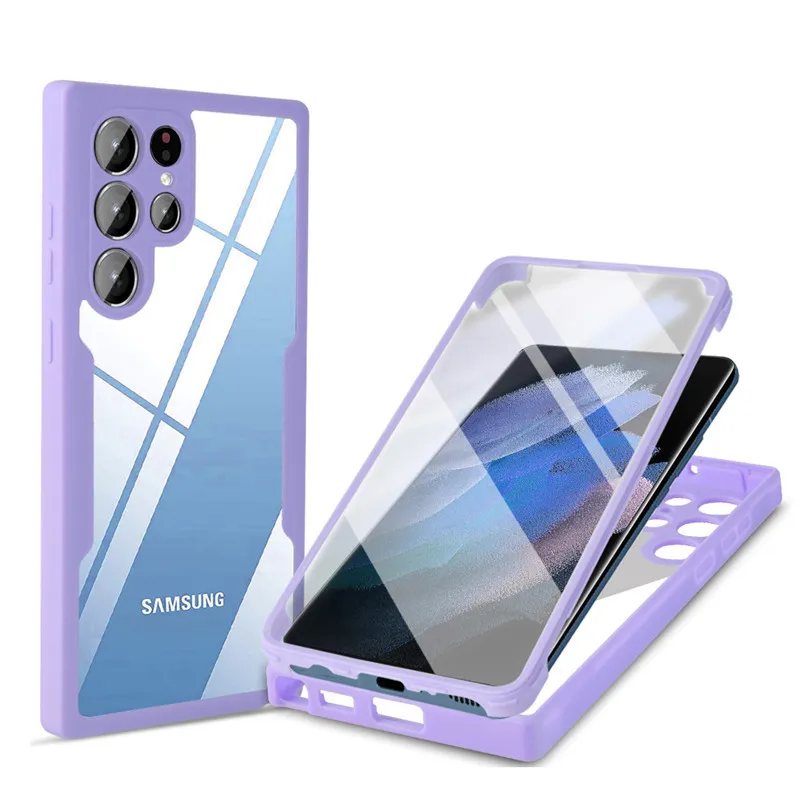 360 Full Protection Cases för Samsung Galaxy S22 Ultra S21FE S21 Plus A13 A32 A51 A71 A52 A72 A53 A73 Stötsäkert mjukt genomskinligt skal