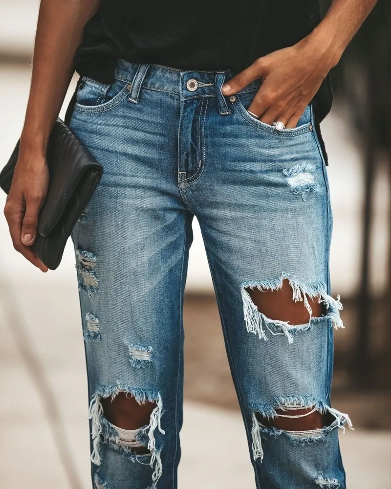 Jeans da donna Donna Moda Vita media Boyfriend Jeans con fori strappati grandi Casual High Stre 220824
