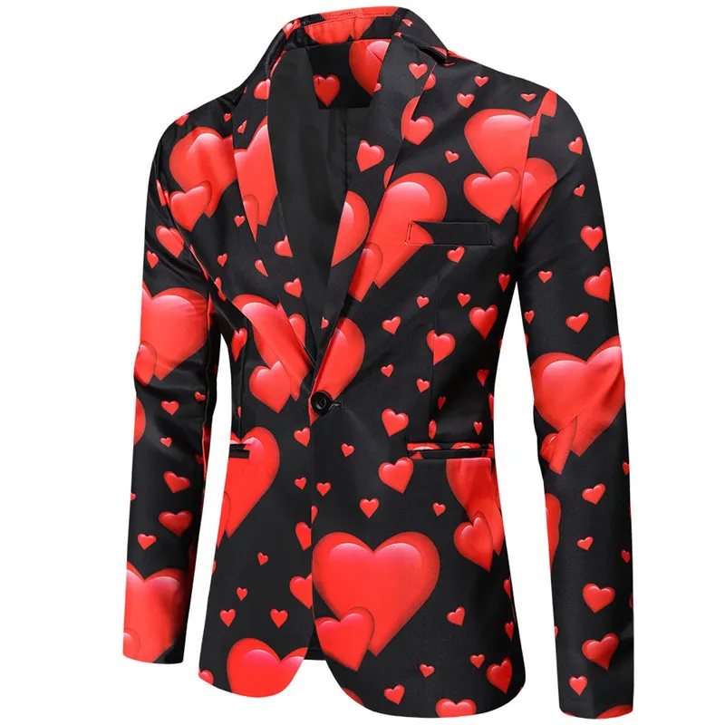 Подарок на День святого Валентина, мужской модный костюм, вечернее пальто, повседневный приталенный пиджак с пуговицами, костюм с 3D принтом сердца, Пиджаки для мужчин, куртка 220801