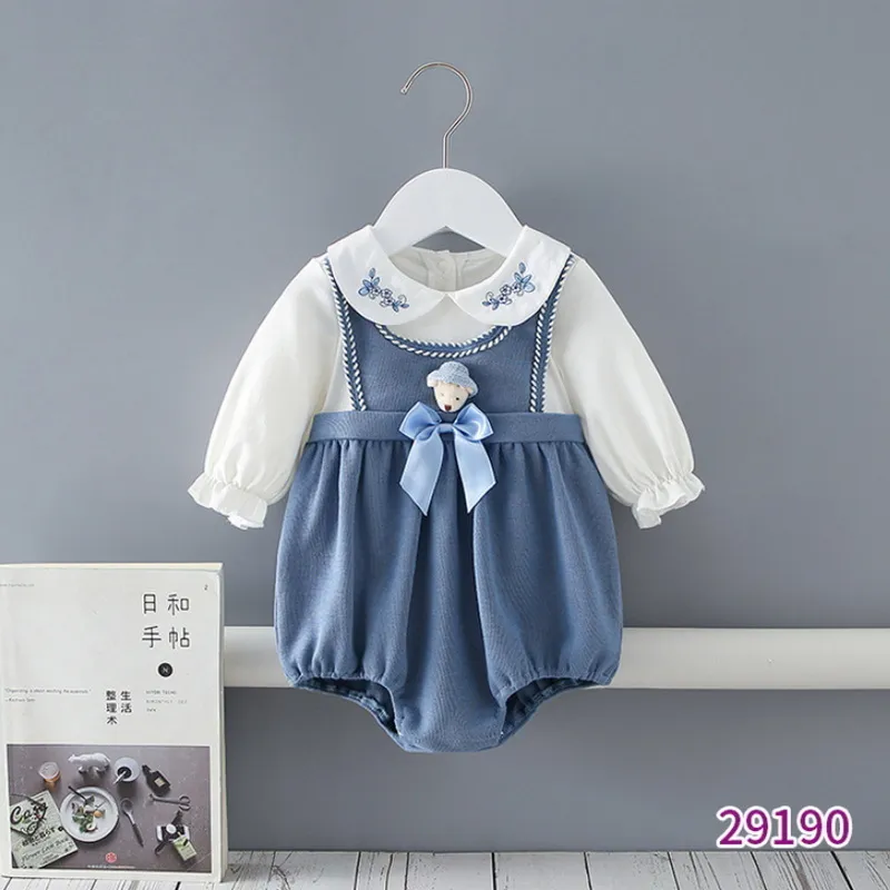 Primavera familia a juego hermana ropa manga larga blanco azul patchwork bodyprincesa bebé vestido trajes E9190 220531