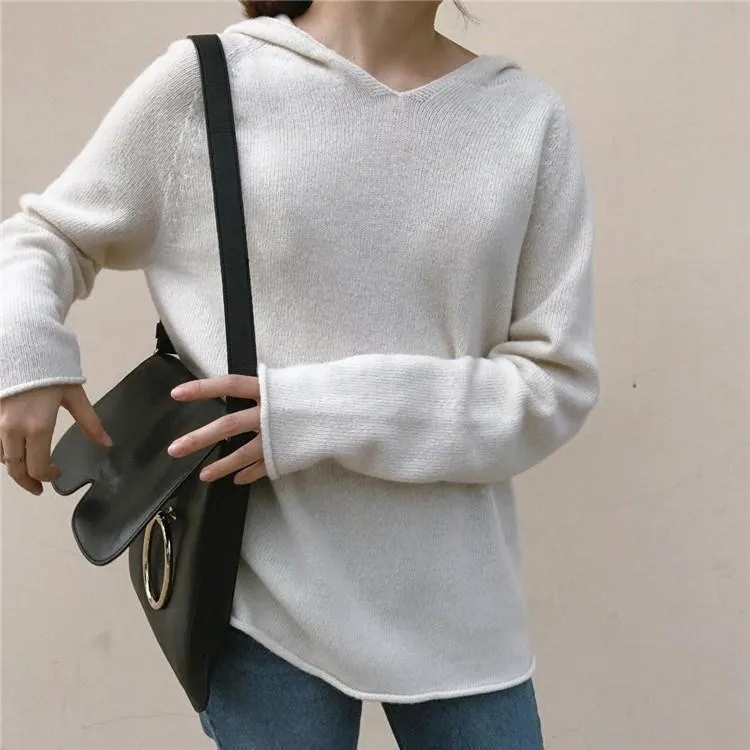 Cashmere Cotton Blend malha suéter de capuz Mulheres 2022 Autumn Inverno de inverno