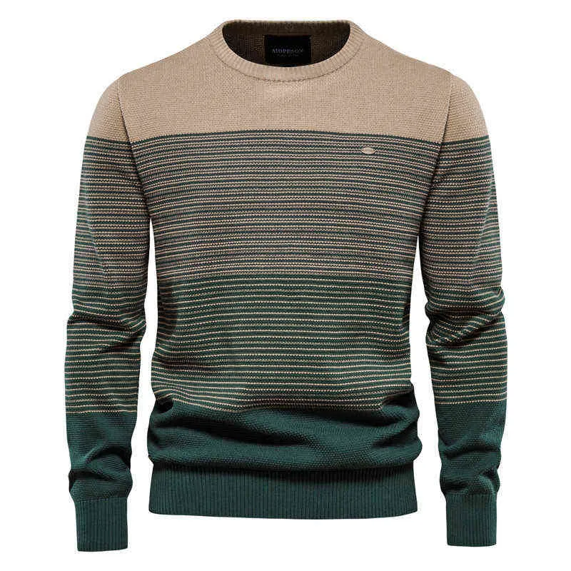 Herren Herbst Cotton Slim O-Neck Pullover 2022 Modes Patchwork Classic Striped Pullover Herren Casual Long Sleeve Pullover S-3XL L220801
