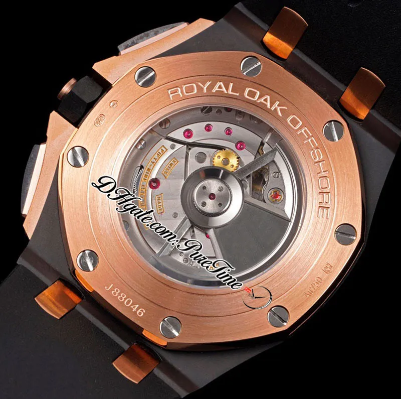 RSF 44 mm A3126 cronografo automatico orologio da uomo bicolore lunetta in oro rosa 18 carati cassa in ceramica nera quadrante strutturato indici Rubbe229a