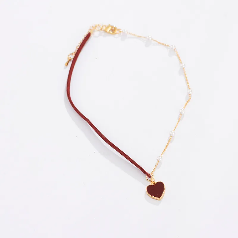 Red Heart Pearl Simple Temperament Necklase Fashion Ladies ketting