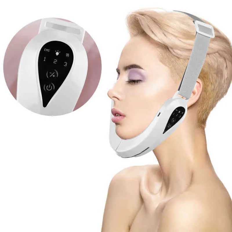 EMS Facial Massager V-Line Chin Lift Machine Face Slimming Vibration Red Light Blue LEDケアリフティングデバイス220512