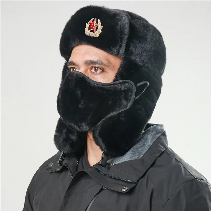 Camoland Sovjet armé militärmärke Bomber hatt män kvinnor Ryssland ushanka hattar faux kanin päls öronfluft snö mössor trapper 220817gx