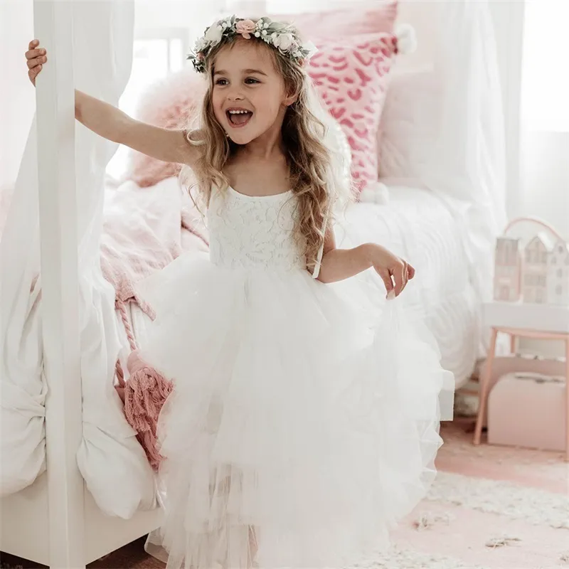 Little Girls Summer Dress for Kids Princess Birthday Party Gown Lace Sling Tutu Wedding Children Dresses Vintage Floral Clothes 220426