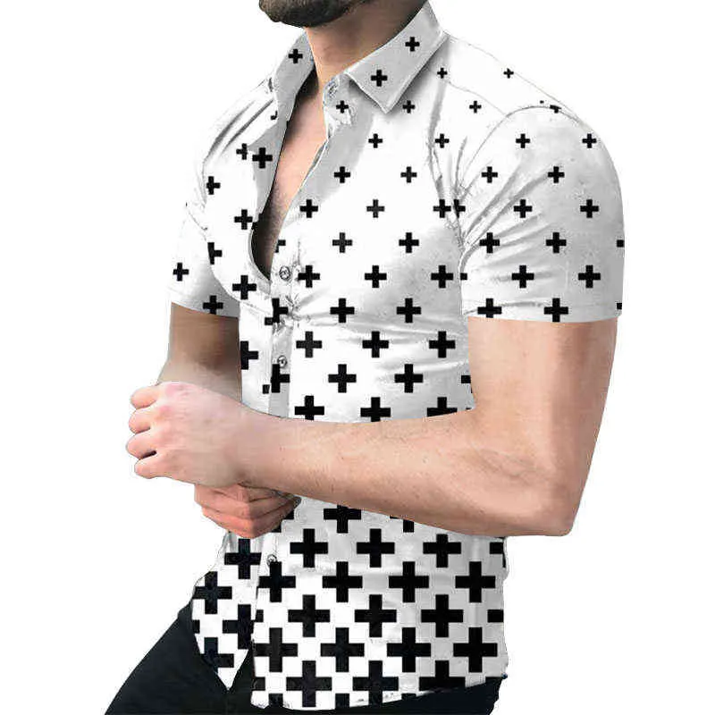 2022 Spring gradiënt polka stip printen shirts heren mode mode single-breasted buttoned shirt casual korte mouw Cardigan streetwea g220511