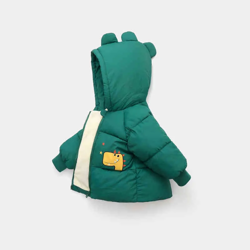 고품질 공룡 겨울 따뜻한 소년 재킷 코튼 두꺼운 후드 셔츠 어린이를위한 겉옷 아동 어린이 생일 선물 J220718