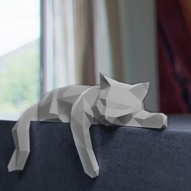 Leżący kota 3D Model papieru dla zwierząt papierowy rzemios