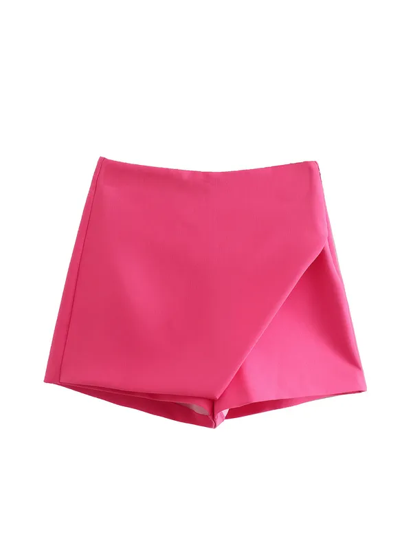 TRAF Green Skirt Shorts Women Pink High Waist Bermuda Shorts Woman Streetwear Asymmetric Skort Summer Casual Shorts Woman 220419
