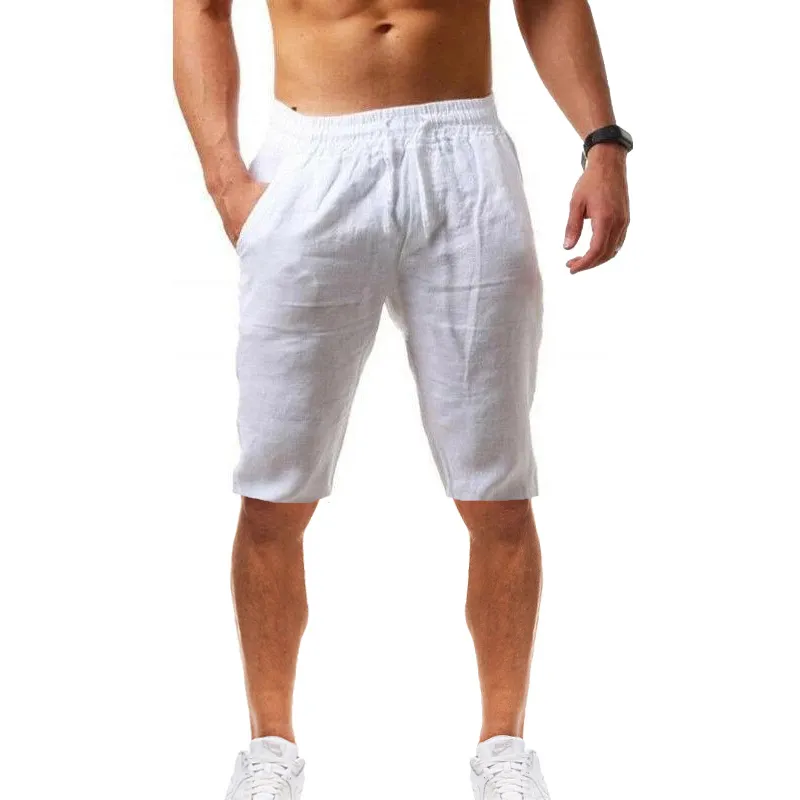 Мужской спортивный спортивный хлопок и льняные шорты для мужчин.