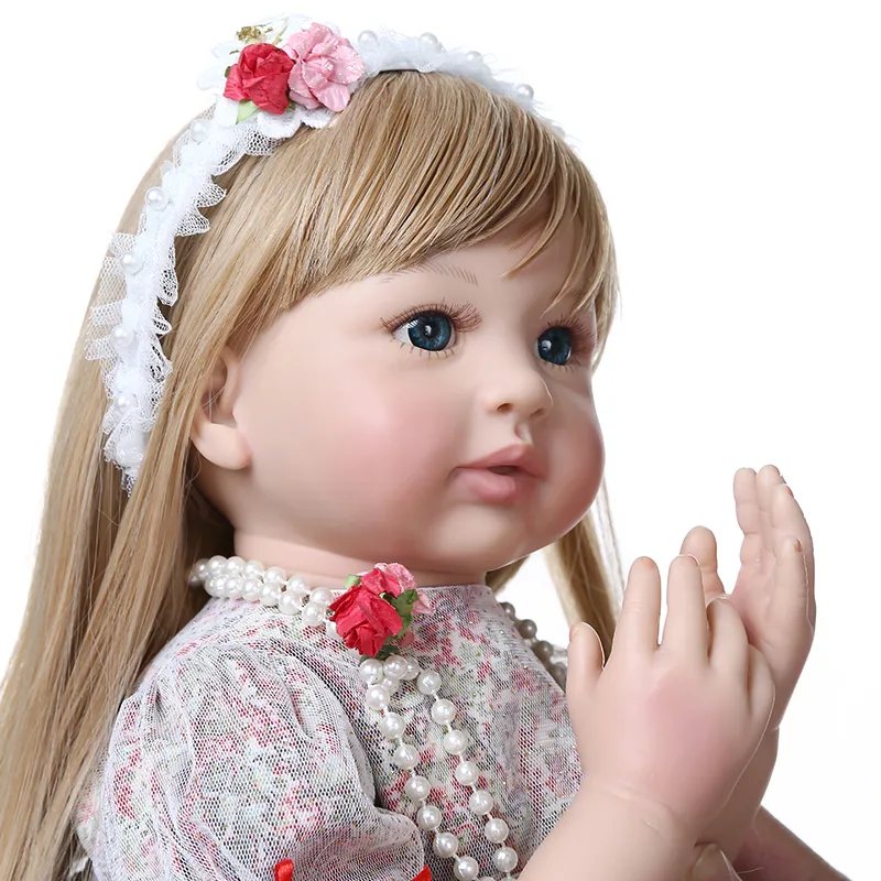 60 cm högkvalitativ samlingsdocka Princess Reborn Toddler Girl With Ultra Long Blonde Hair Hand-made 220505