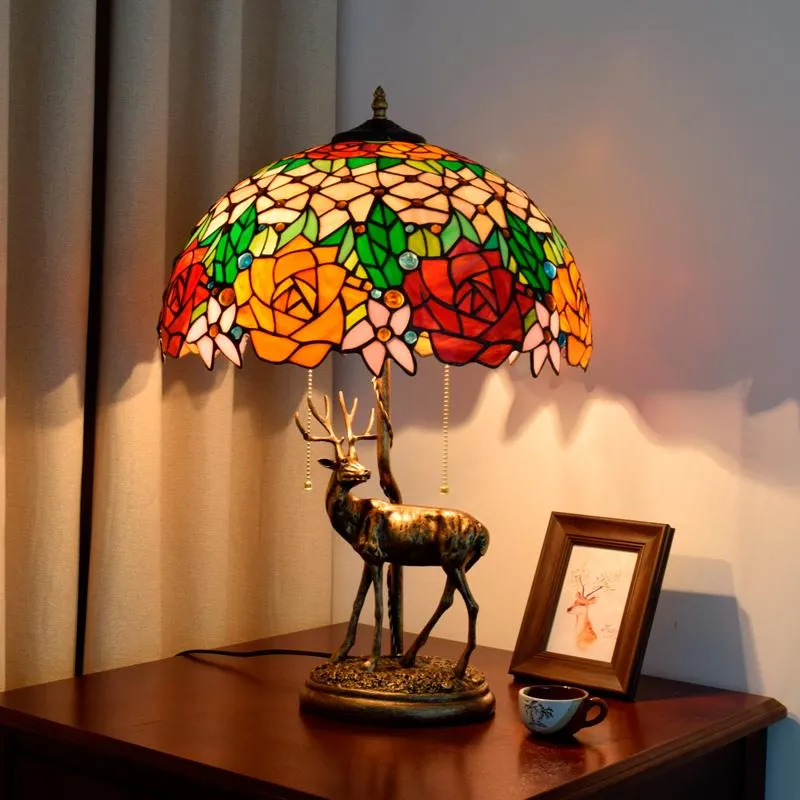 Masa lambaları Art Deco E27 LED Tiffany Geyik Reçine Demir Cam Lamba LED Işık Masa Lambası Masa Masa Masa Masa Masa Masa Masa Masa