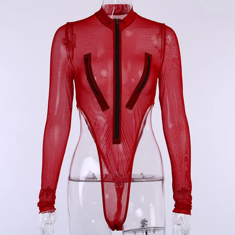 Cnyishe sexy club bodysuits vrouwen tops streetwear rood mesh hoge taille bodysuit romper vrouwelijk lichaam basic zomers outfits zwempak 220505