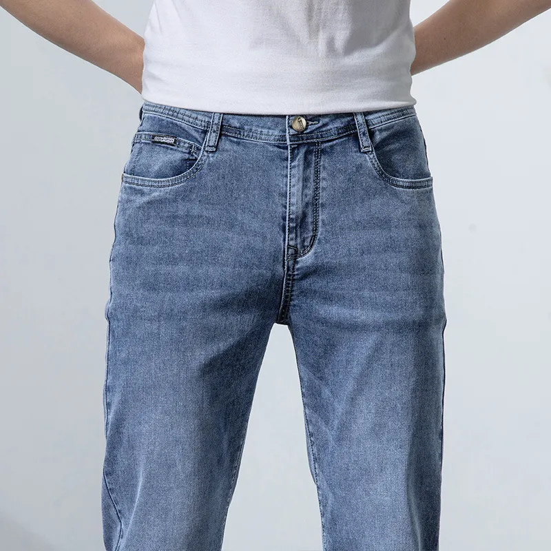 Mäns stretch mager jeans vår mode casual bomull denim smala fit byxor manliga byxor 220726