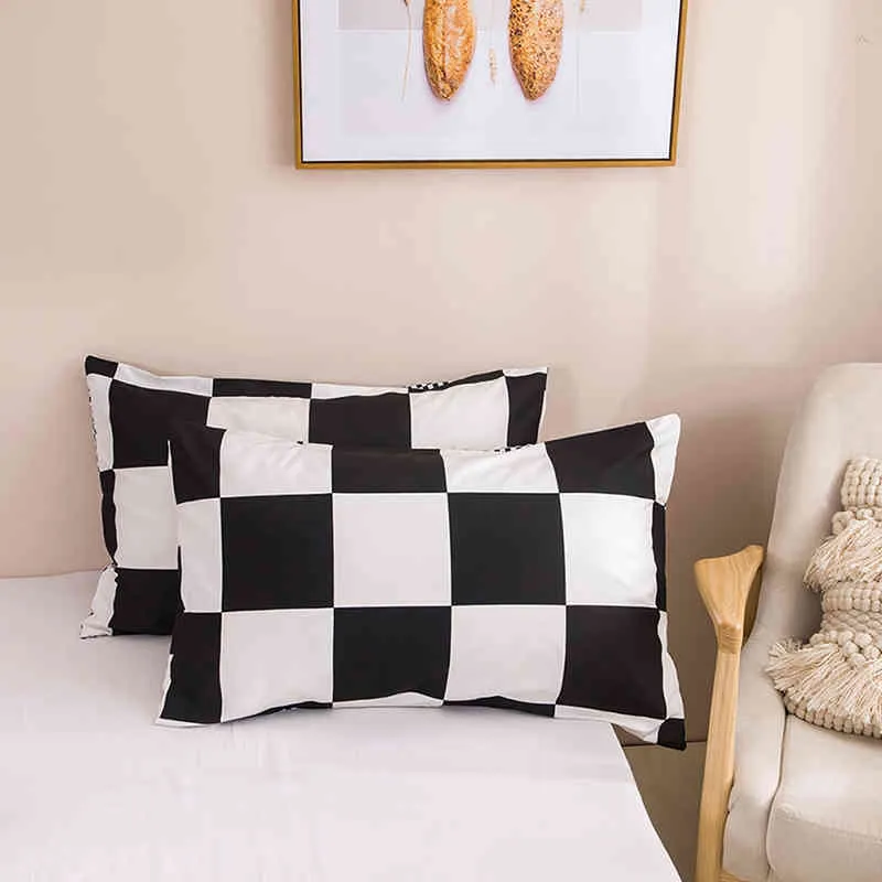 Conjunto de roupa de cama preto e branco grade treliça linho simples verão conjuntos de edredom capa king size edredom queen quarto twin luxo