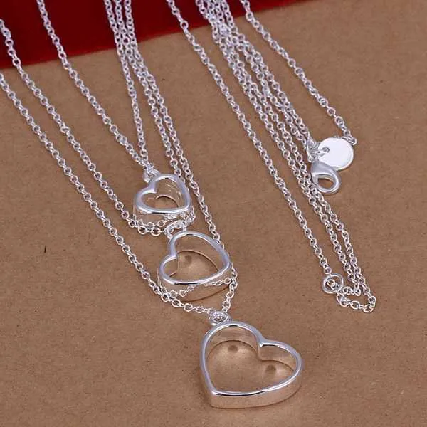 Silver Necklaces Hot For Women 18 Inch Love Heart Chain Charm Jewelry Fashion Party Wedding Christmas Gift