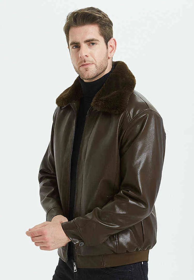 男性の特大のPUレザージャケット冬のフェイクファーカラー太いふわふわしたフェイクレザーコートブラックレザージャケットメンズオーバーコートL220725