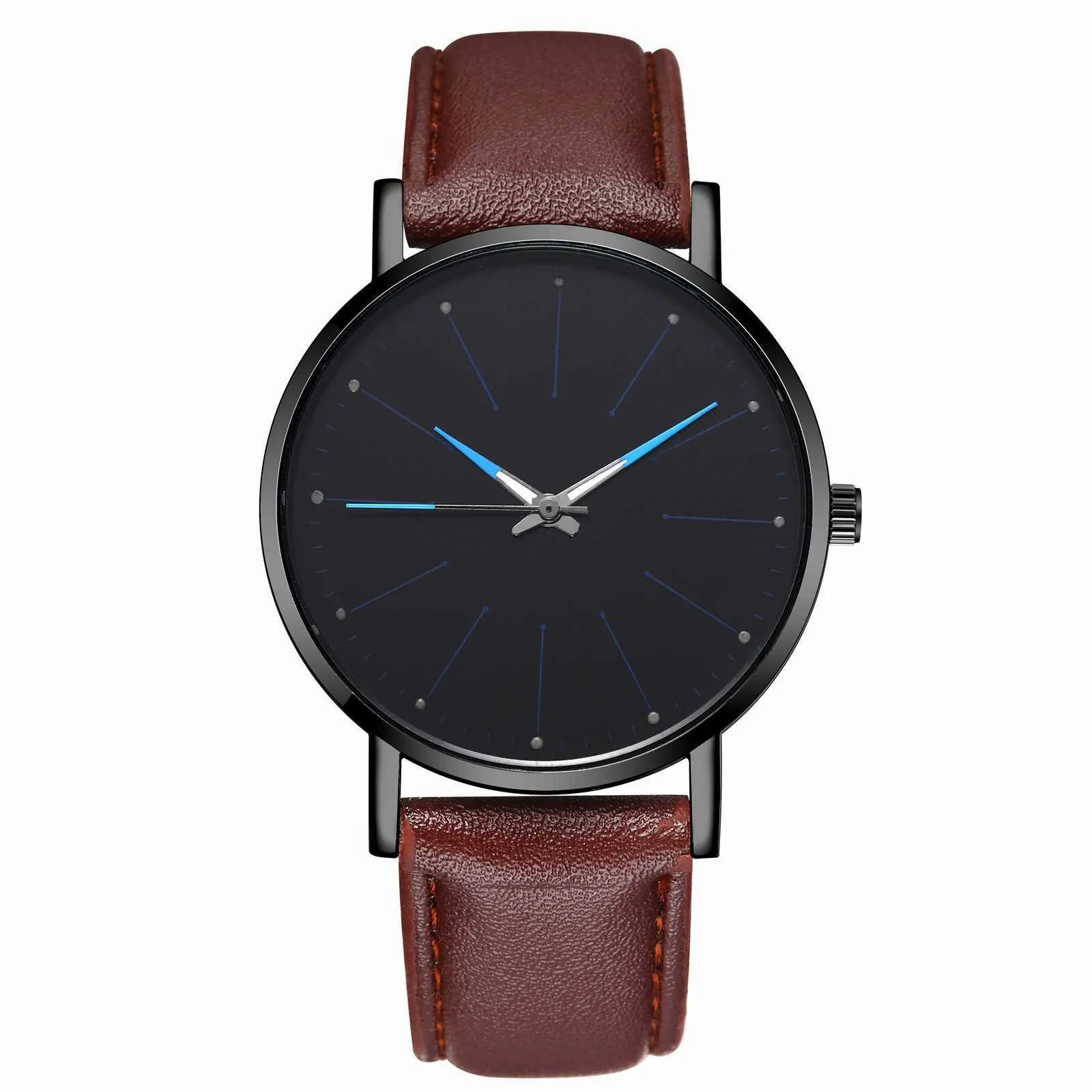Quartz Watch Alloy Round Dial Leather Strap för Män 2022 Trend Snygg Minimalistisk Mode Armbandsur Gift