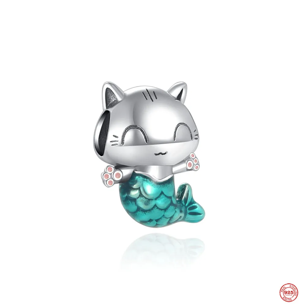 925 Sterling Silver Ciondola Charm Cute Cat Dolphin Beads Bead Fit Pandora Charms Bracciale Accessori gioielli fai da te