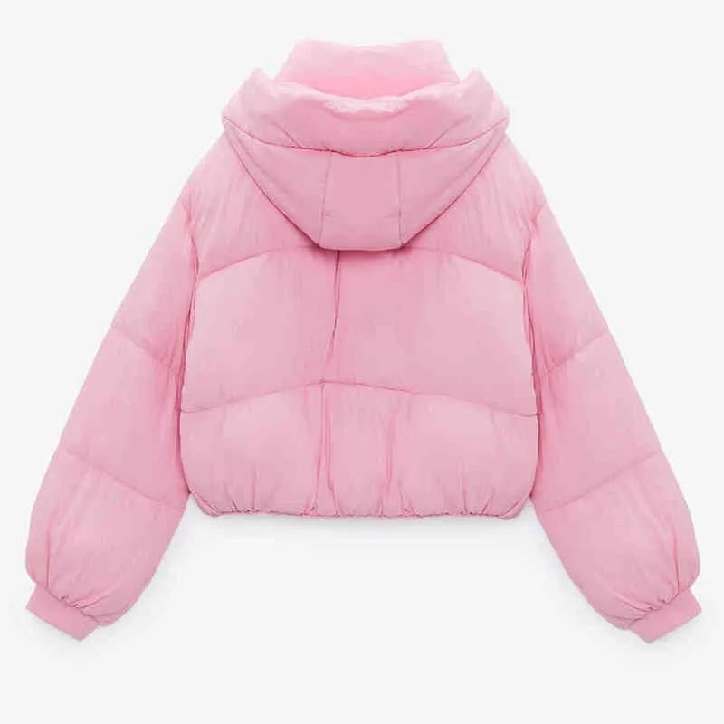 Women's Parkas Jackets Pink With Hooded Solid Long Sleeve Khaki Cropped Warm Coat Ladies Elegant Outwear Woman Jacket Winter TRF L220730