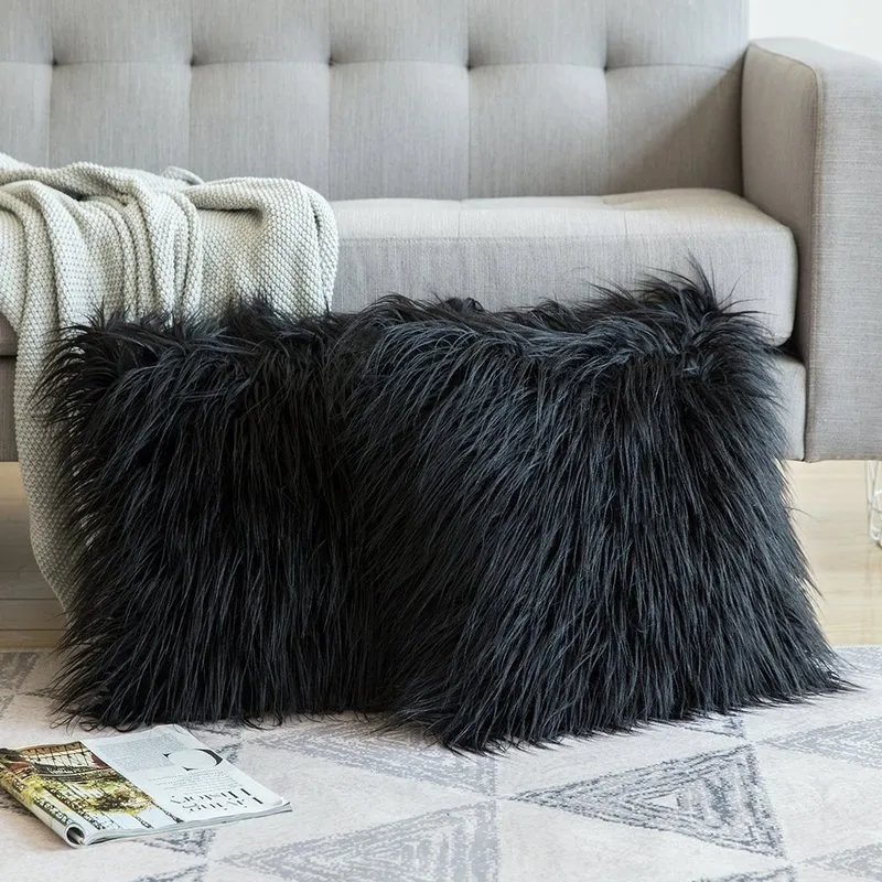 Artificial Wool Fur Sheepskin Cushion Cover Hairy Faux Plain Fluffy Soft Throw Pillowcase Washable Square Solid Pillow Case 45cm 220517