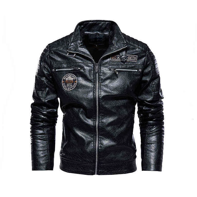 Jaqueta de couro masculino de lã de inverno motocicleta pu leahter jacket macho stand colar windbreaker casual de slim jacket 4xl l220801