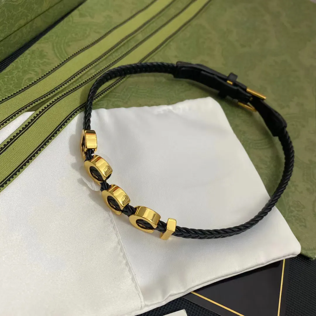 Retro colar de couro genuíno para mulheres designer jóias corda preta corrente hip hop letras bronze luxo encantador gargantilhas ta241i