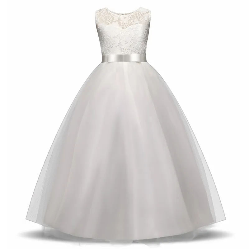 Vestido de noiva de garotas de flor de renda branca Cerimônias formais vestido de vestido de bola de vestido de bola de vestido de garotinha de aniversário batizado vestido 220707