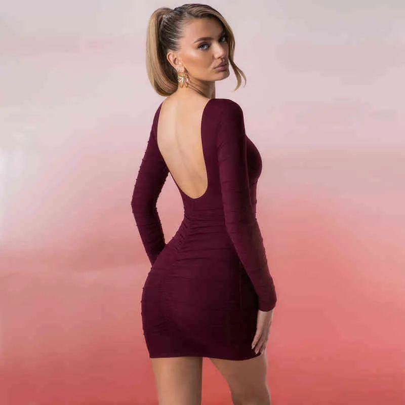 Xllais sträcker långärmad miniklänningar ihåliga ut snörning av festrockar avslappnad solid rygglös sexig klänning 2022 Spring J220512 J220708