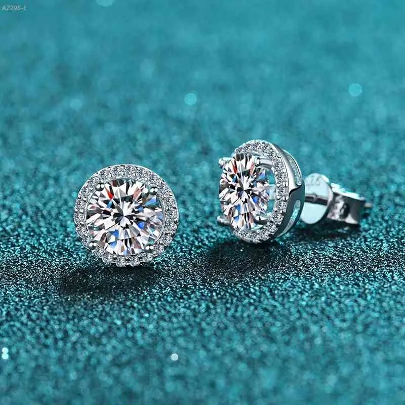 Test del diamante superato Eccellente Moissanite Forma rotonda Argento sterling 925 1-2Ct Orecchini con gemma Regalo di nozze da donna di lusso